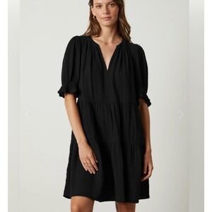Velvet by Graham & Spencer Black Cotton Gauze Tiered Mini Dress Womens Size M
